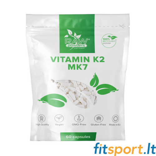 Neapstrādāti pulveri K2 vitamīns (MK-7) (500 mikrogrami, 60 kapsulas) 